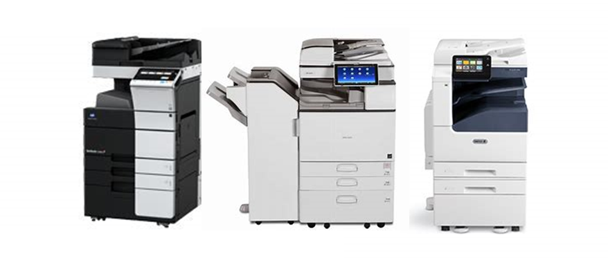 Three multifunction printer, scanner, and copier devices