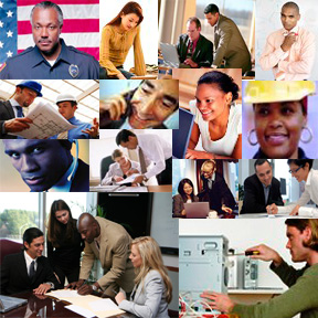 Collage of professionals in the workplace