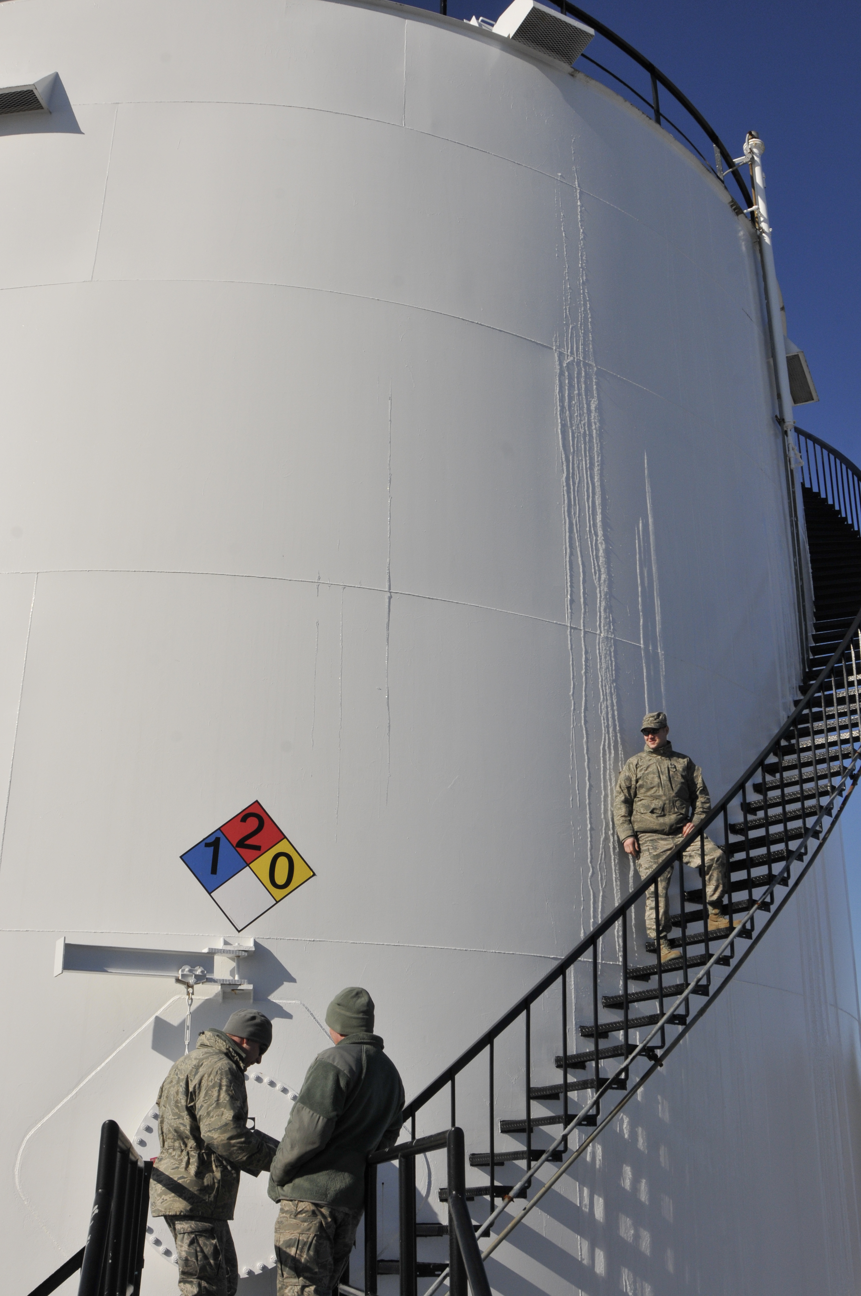 A Bangor, Maine, fuel tank being inspected