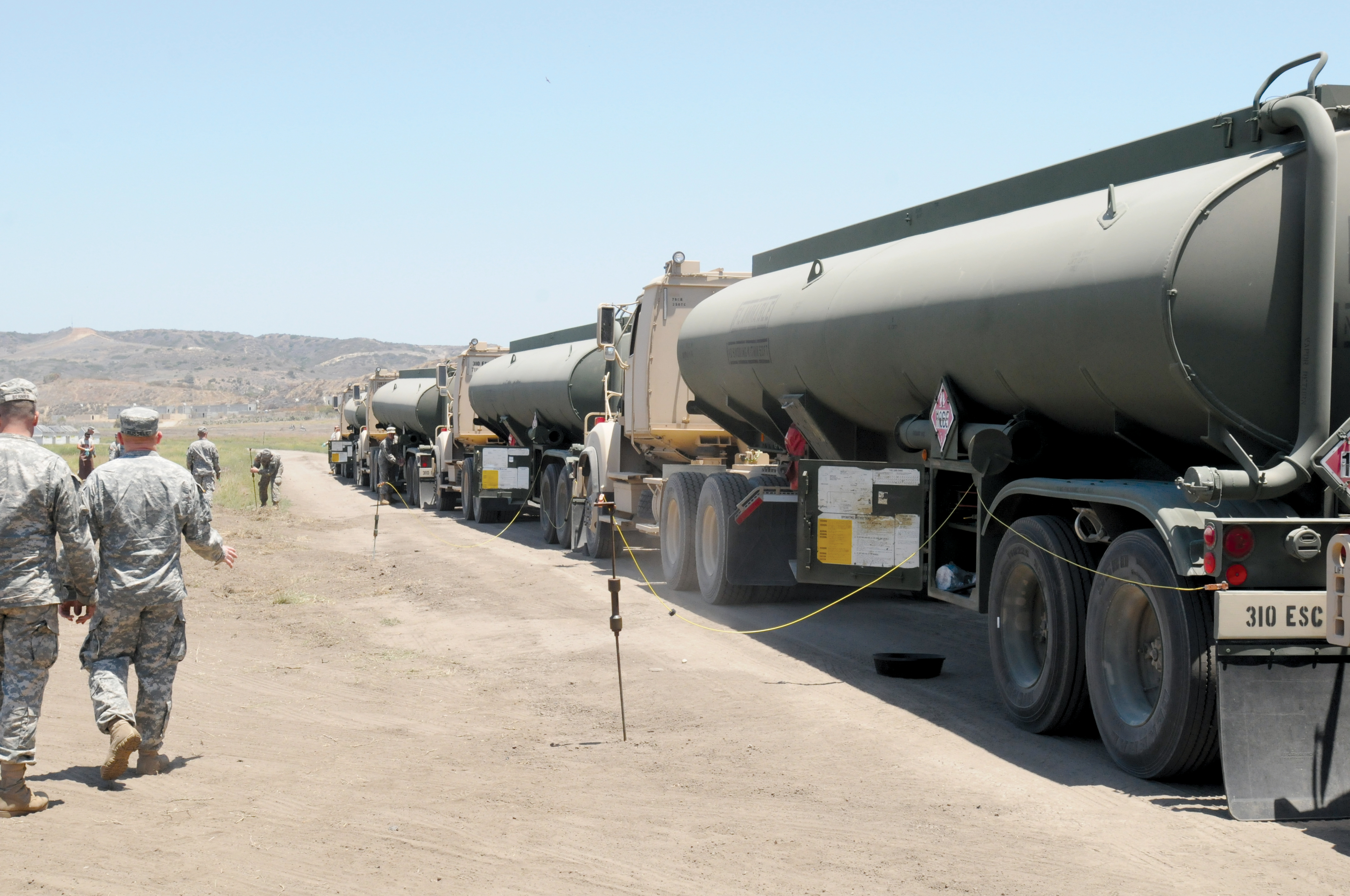 Military fuel trucks lined up