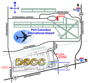 Map showing DSCC installation and Columbus Airport