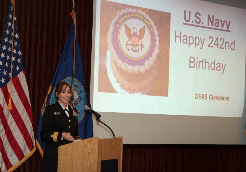 Rear Admiral Michelle Skubic addresses the audience. 