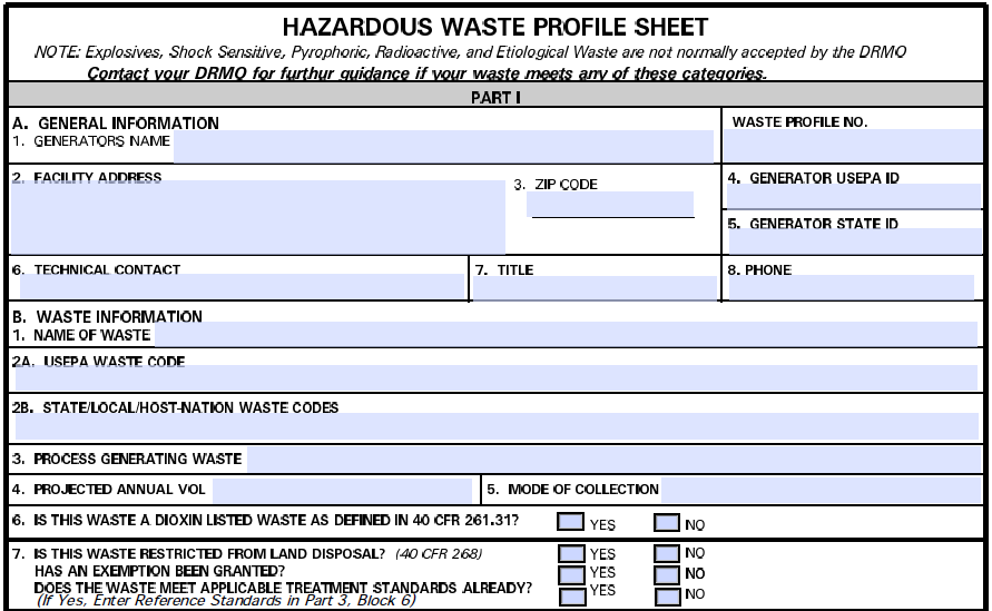 Hazardous Waste Profile Sheet