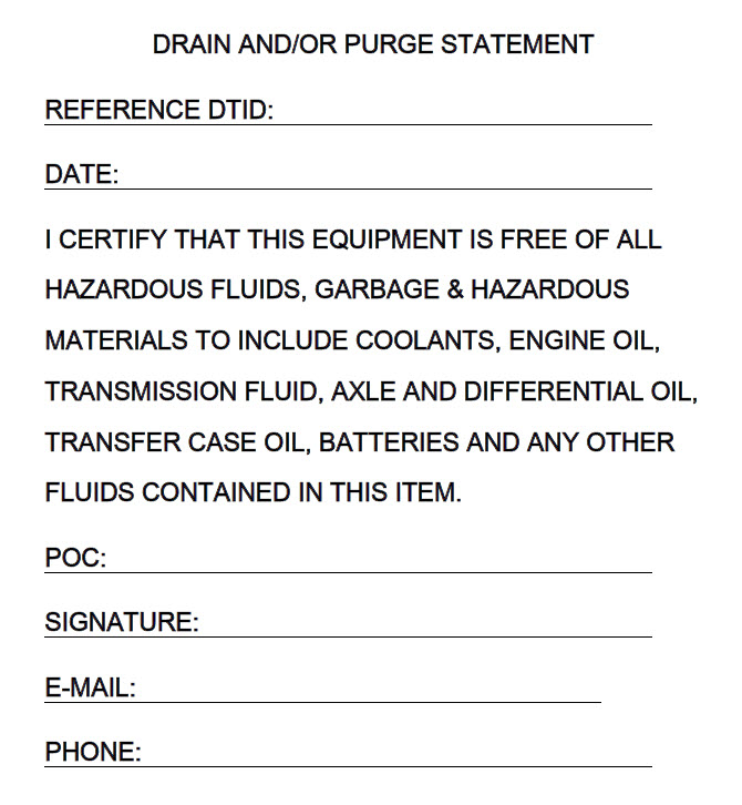 Drain and Purge Certificate