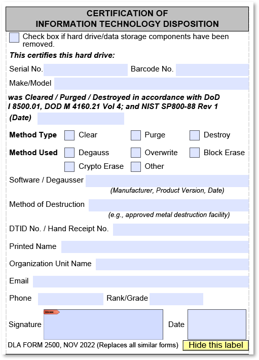 DLA Form 2500