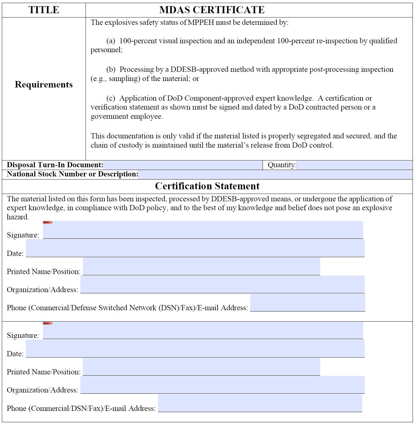 MDAS Certificate