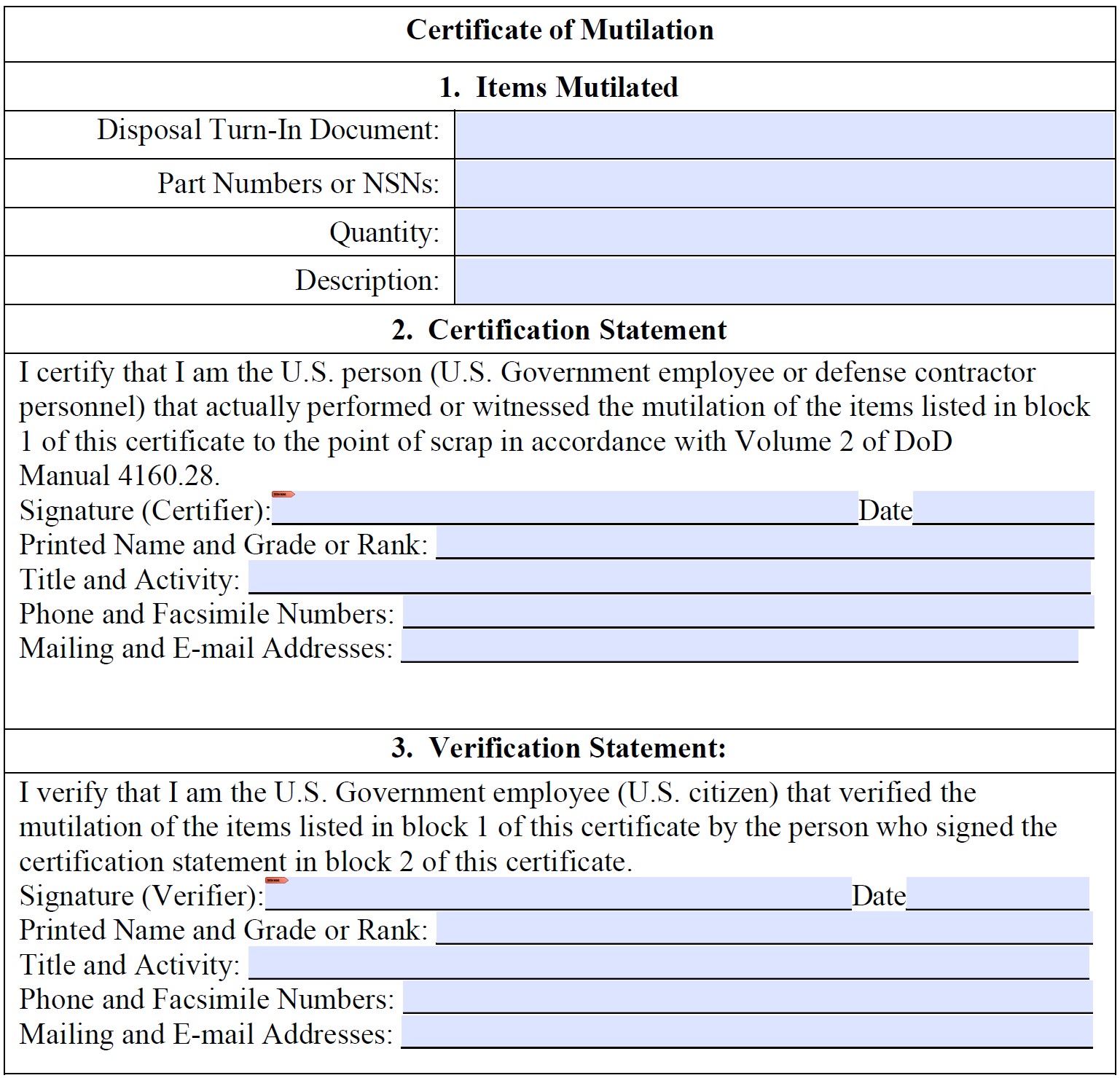 Mutilation Certificate