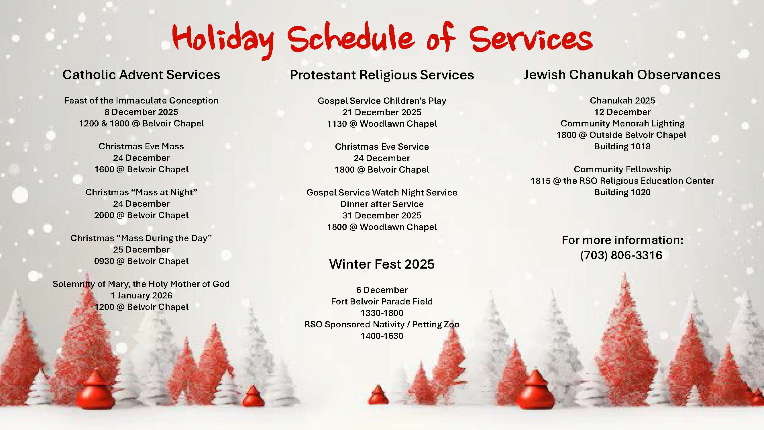 Holiday Schedule of Services