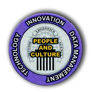 Emblem stating people and culture in the middle with the words innovation, data management, and technology around the outside