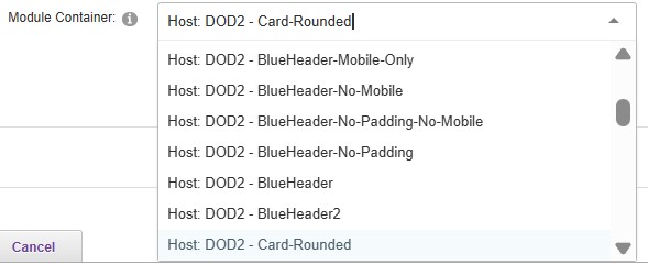 Module Container dropdown selection options