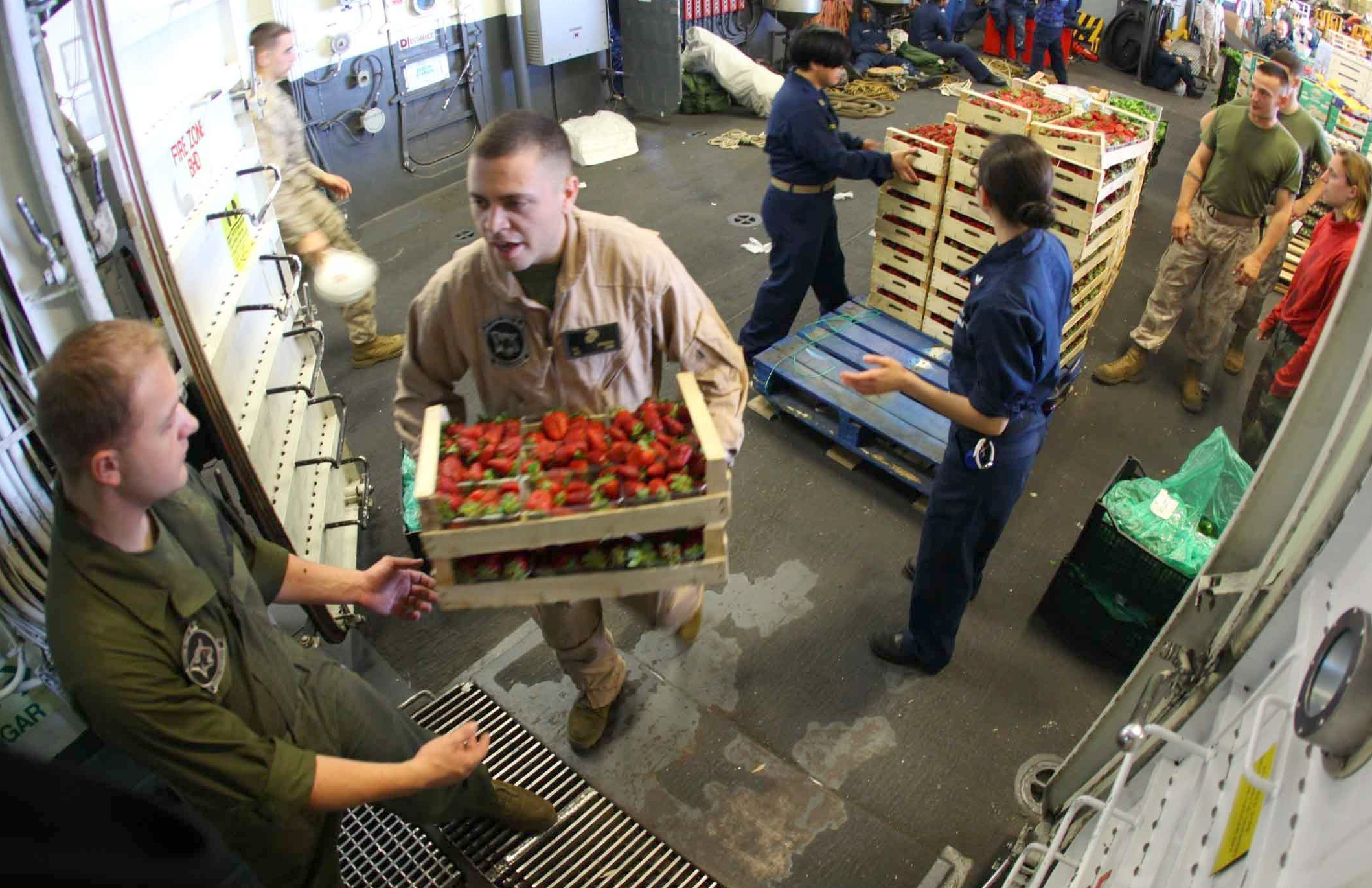 Unloading fresh fruit and vegetable